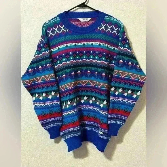 Steffner Vintage Sweater made in Hungary Fair Isle Retro 100% Wool 90's Grandpa - Picture 4 of 9